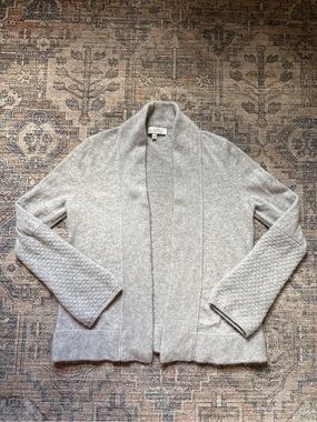 Kinross Cashmere 100% Cashmere Open Front Cardigan – Heather Grey – XS